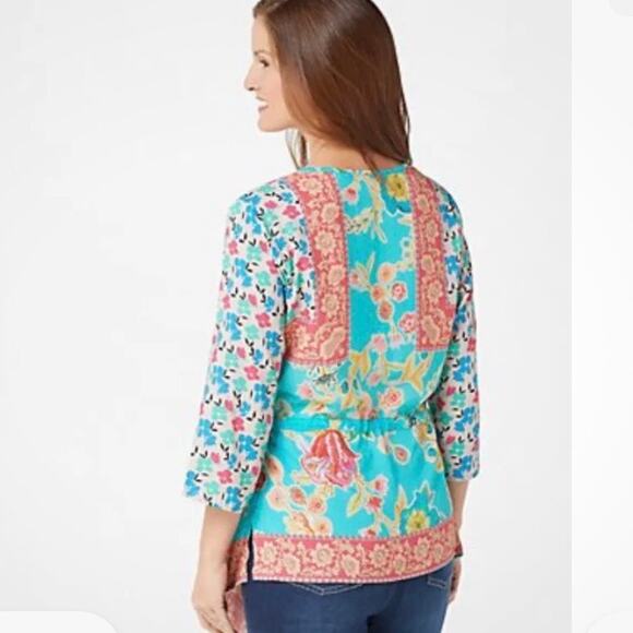 TOLANI COLLECTION Women's Vittoria Aqua Floral Tunic Top Modal Multicolor M NWT - Picture 7 of 16